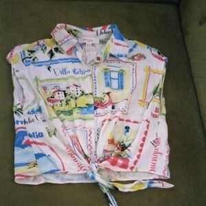 Violet Printed Tie-Front Button Down Shirt in Multicolor